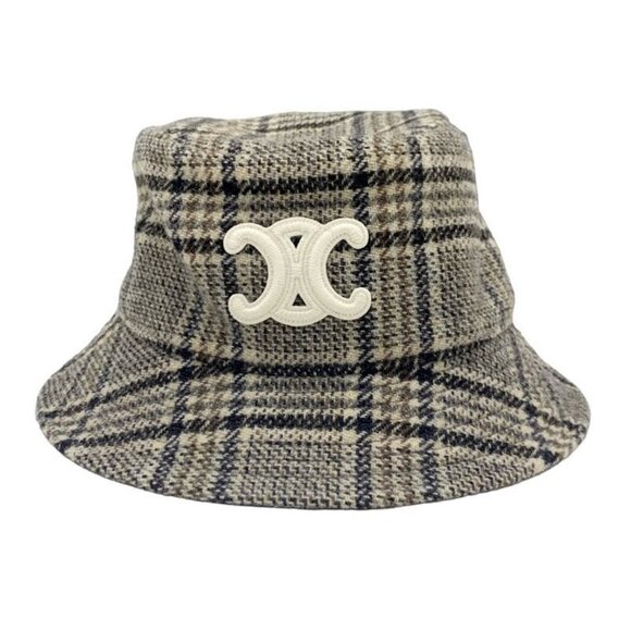 Celine Hat Wool Cotton Brown Triomphe Logo Check Bucket Hat main image 6
